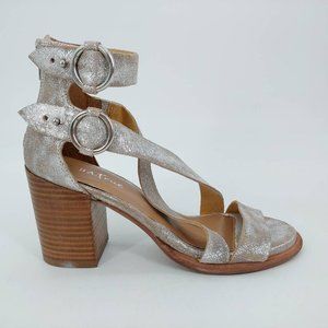 Diba True Womens Hey You Sandal Block Heels Shoes Metallic Zipper Leather 8 New